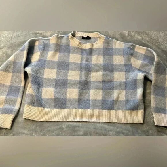 Dazy Crop LS Sweater | Size Small | Color Blue Check - Picture 1 of 7